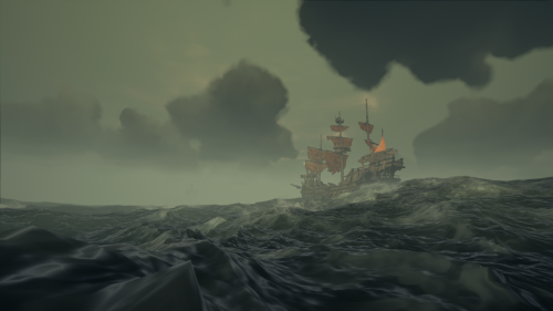 Skelettschiff im Nebel (Sea of Thieves)